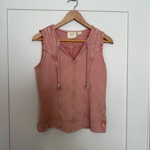 Maeve by Anthropologie Tank Top Womens Sz S Pink Sleeveless V Neck Tassel Cotton